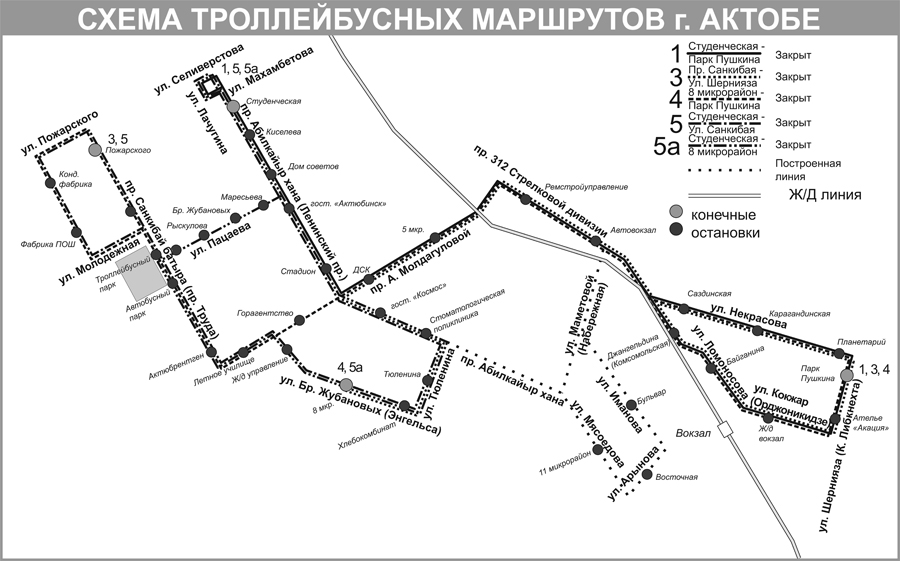 схема троллейбусных маршрутов г. Актобе